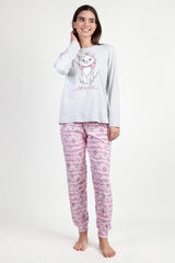 Admas Pijama largo estampado gato Marie Disney gris