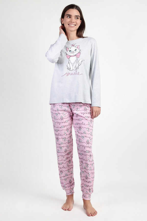 Admas Pijama largo estampado gato Marie Disney gris