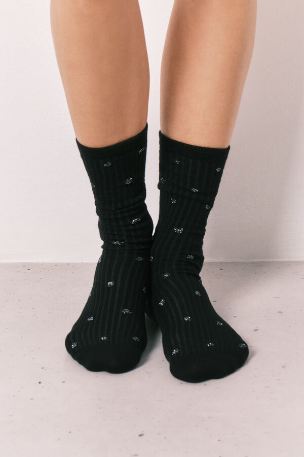 Women'secret Pakovanje od 3 crne duge teksturirane čarape Crna