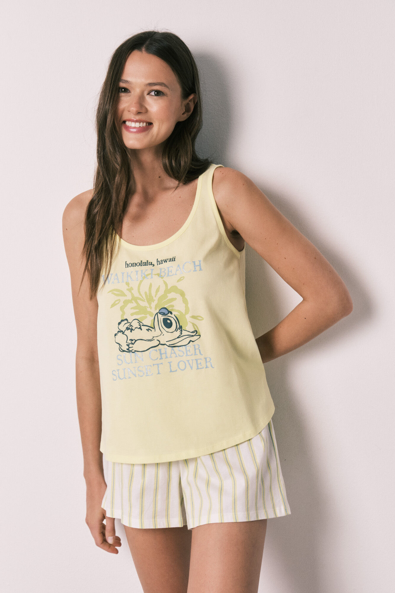 Women'secret Pijama corto tirantes Stitch amarillo