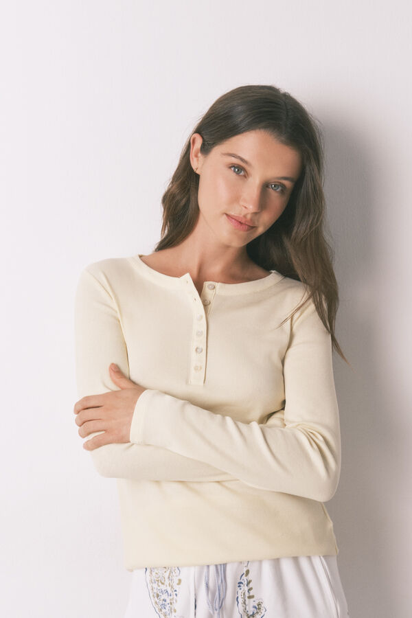 Women'secret Yellow cotton long sleeve T-shirt printed