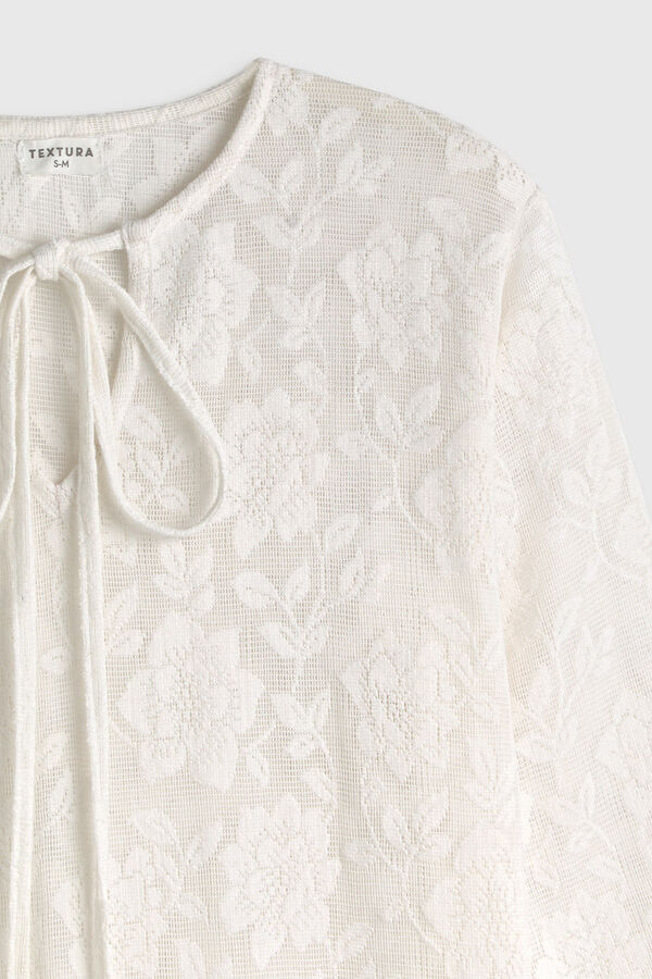 Textura T&uacute;nica larga algod&oacute;n tejido encaje blanco