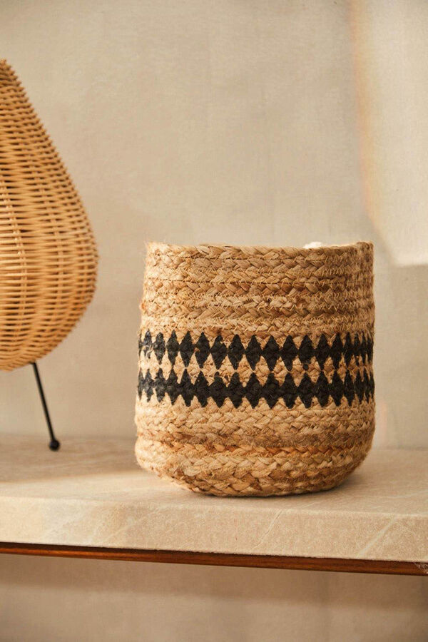 Calma House Cesto de yute con motivos negros Ural gris