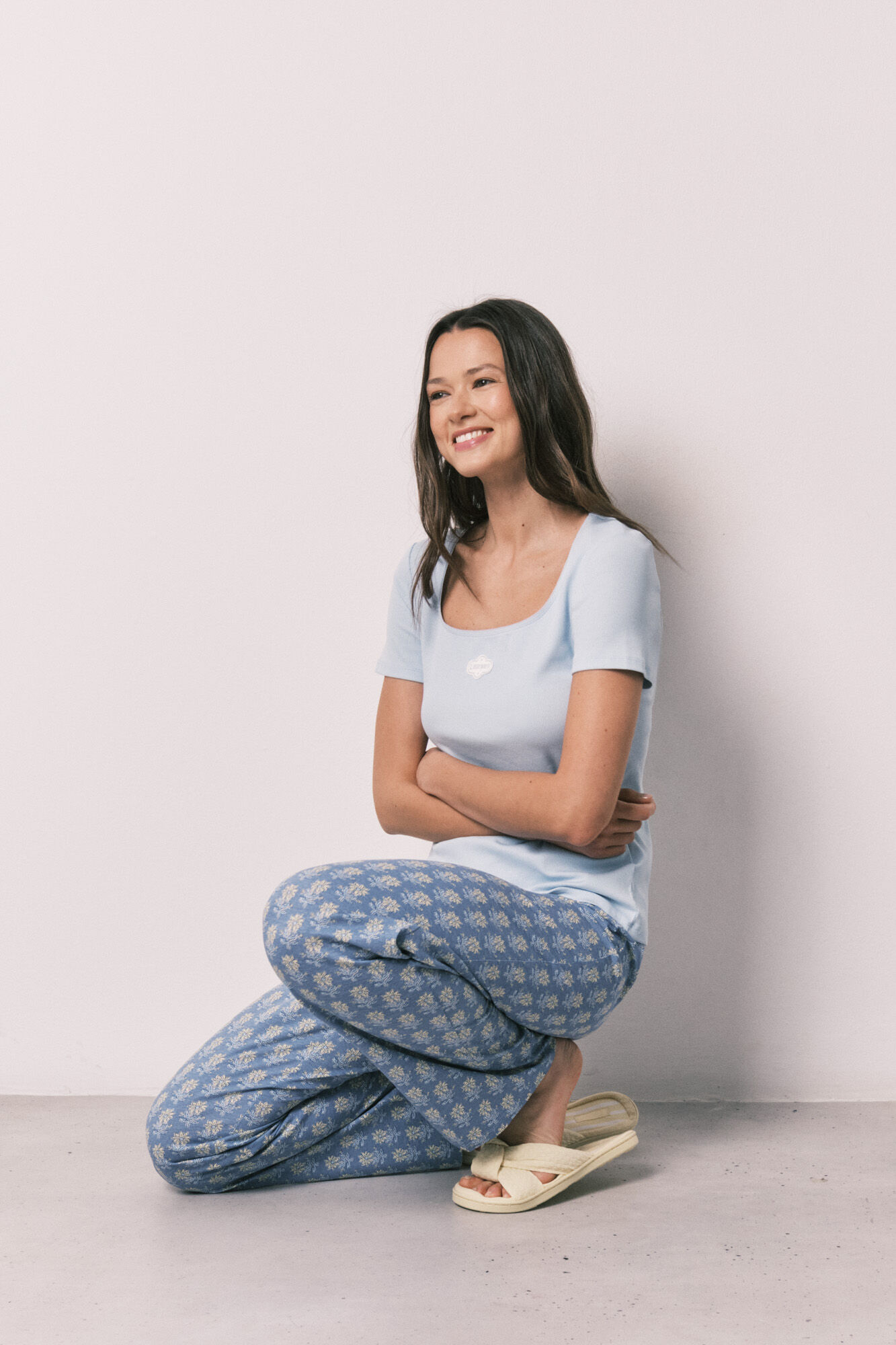 Women'secret Blue cotton short sleeve long pyjamas