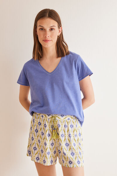 Womensecret Shorts mit geometrischem Ikat Print Blau