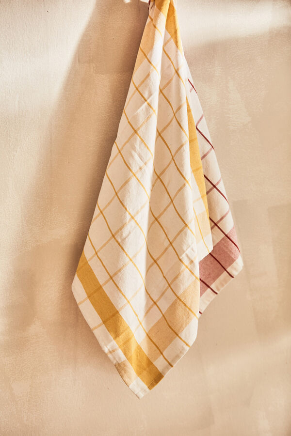 Calma House Aveiro set of 2 mustard check tea towels printed