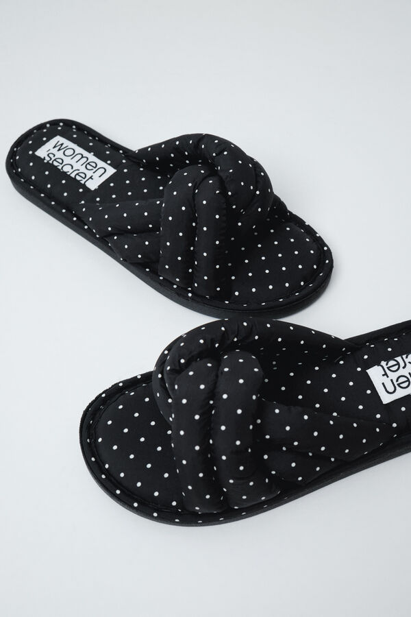 Women'secret Polka-dot knot slippers black