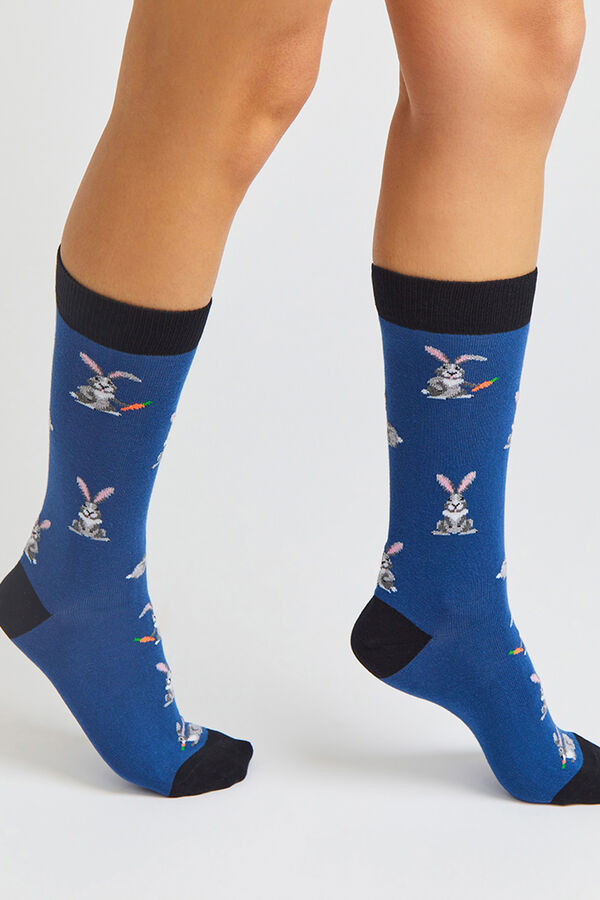 Womensecret Long blue socks in organic cotton bleu