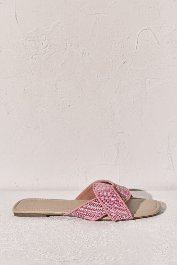 Women'secret Lilac raffia mule sandals pink
