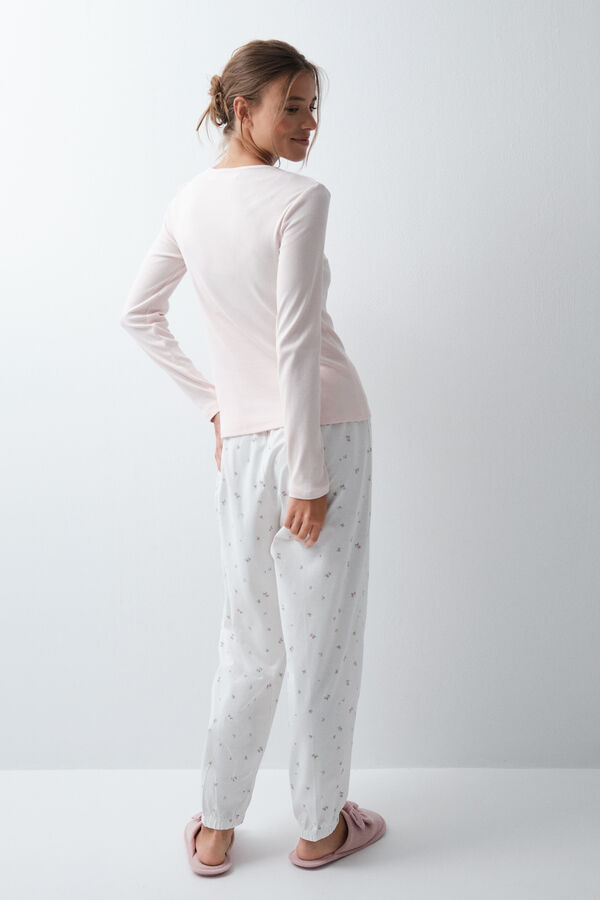Women'secret Light pink cotton floral long pyjamas pink
