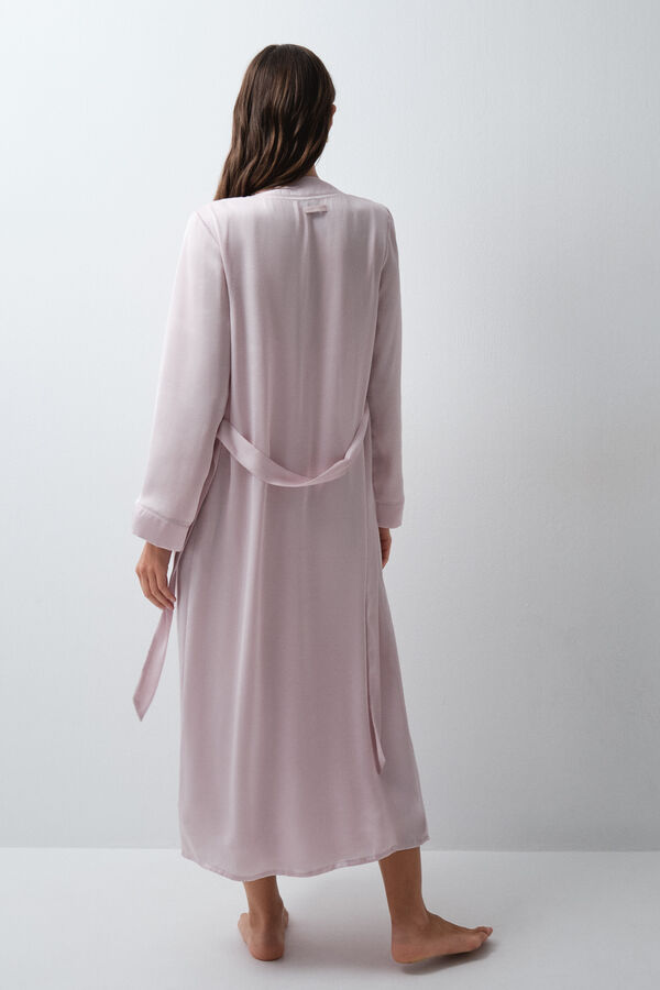 Women'secret Robe de chambre longue satin&eacute;e &agrave; ceinture rose rose