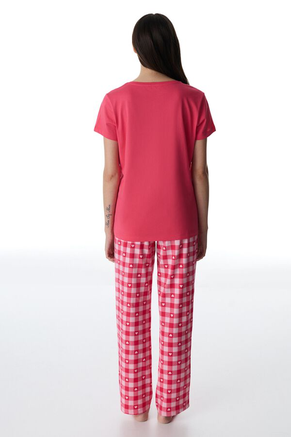 Penti Conjunto pijama largo corazones cuadros fucsia