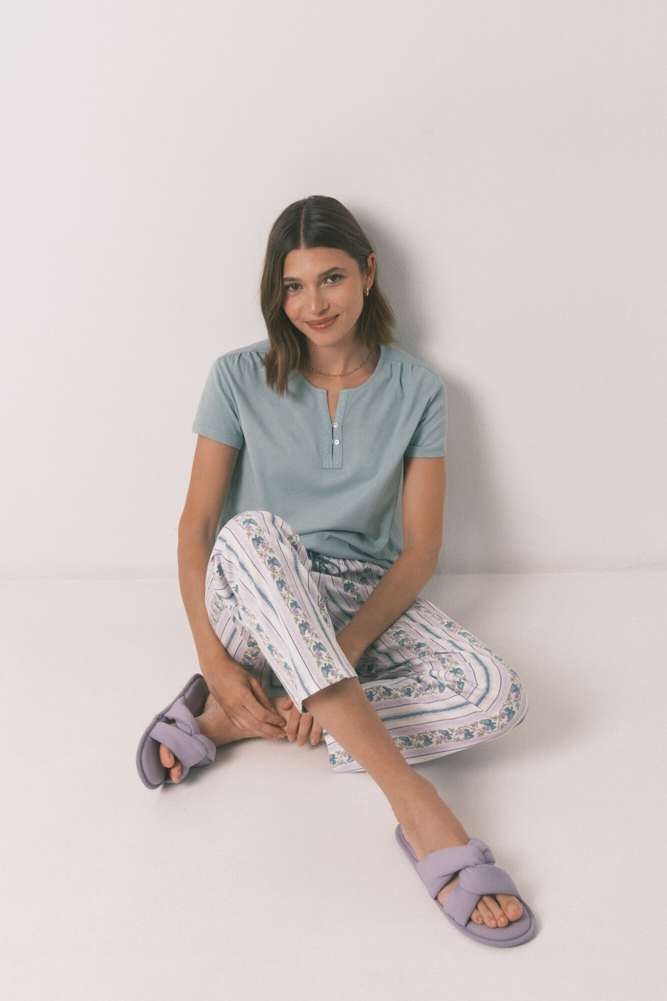 Women'secret Pantal&oacute;n largo carrot 100% algod&oacute;n cenefas