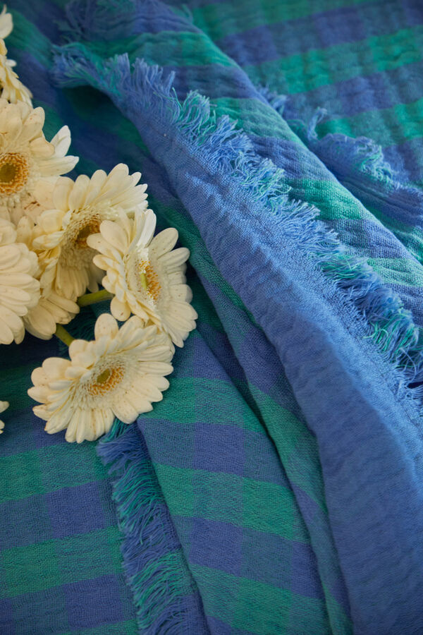 Calma House Nasau blue gingham cotton tablecloth blue