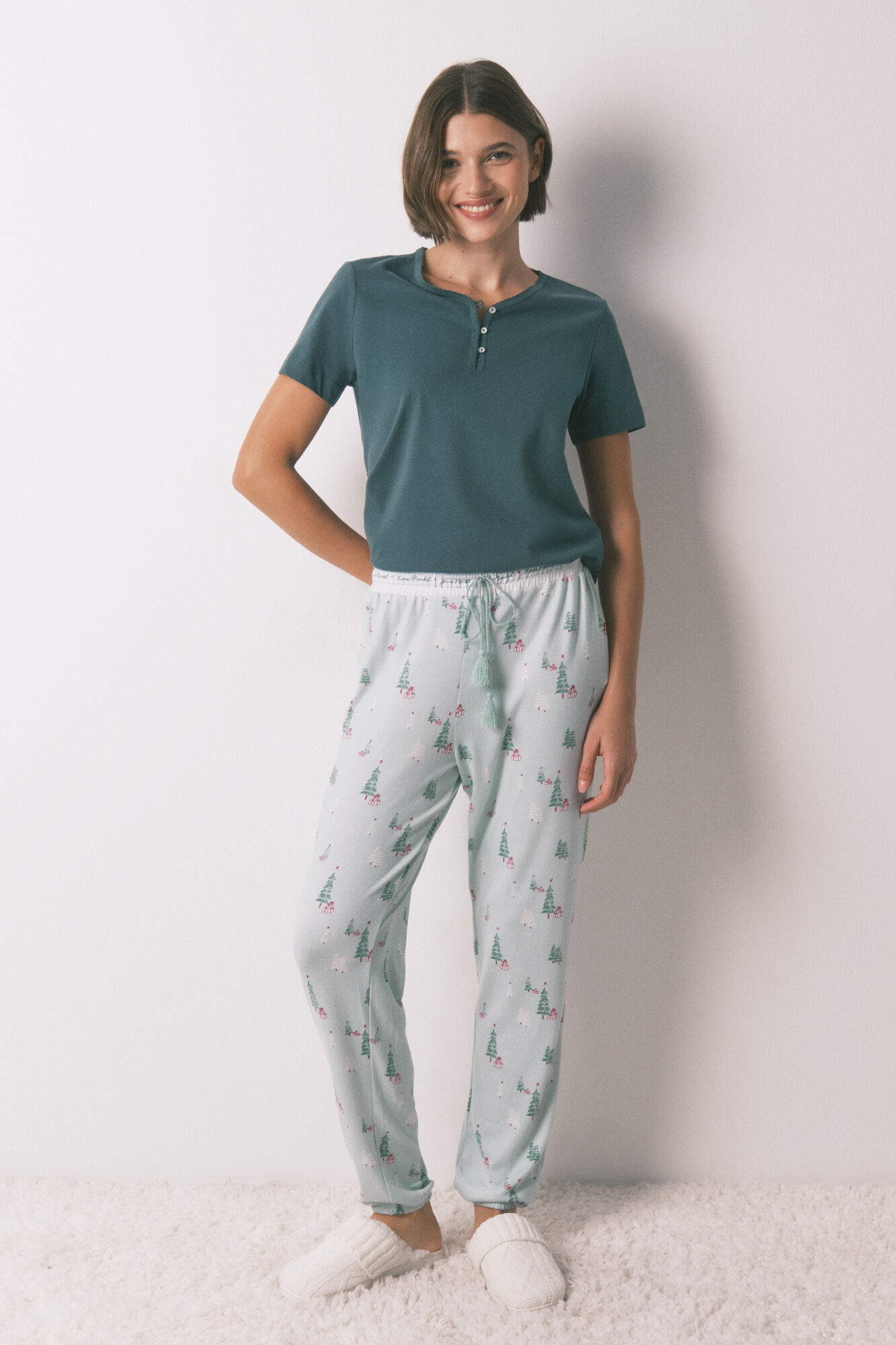 Women'secret Long jersey-knit trouser with Christmas print