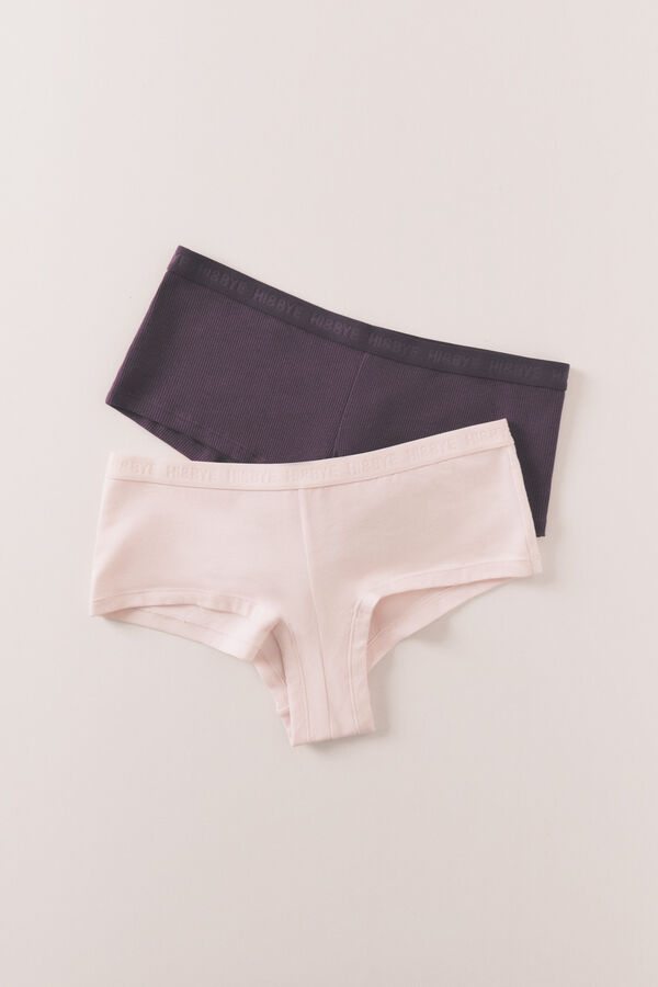 HI&BYE Purple and pink cotton boxer panties 2-pack white
