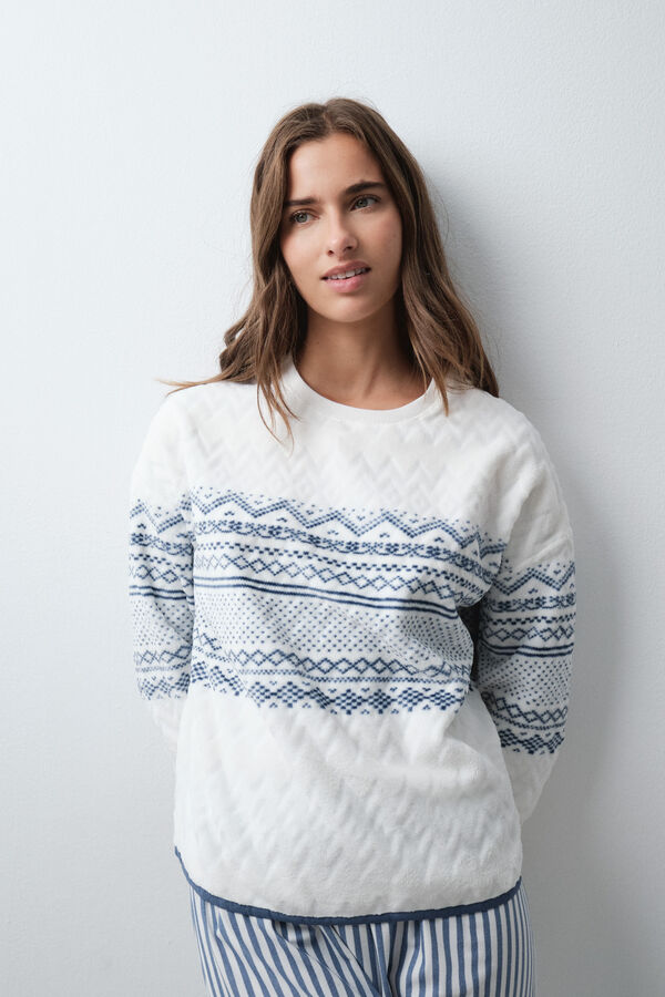 Women'secret Pyjama long polaire &agrave; rayures bleu bleu