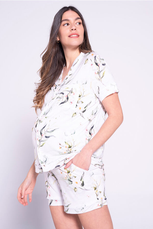 Womensecret Conjunto de pijama estampado premamá blanco