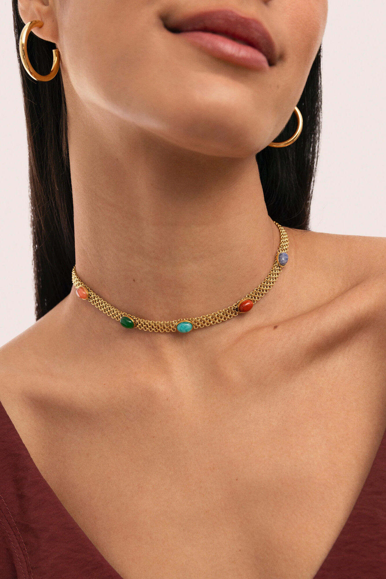 Singularu Choker Tape Stones Acero Ba&ntilde;o Oro