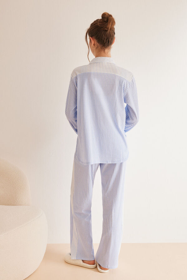 Womensecret SmileyWorld ®-mintás, csíkos, 100% pamut, inges pizsama  kék
