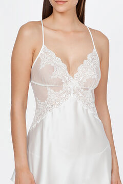 Womensecret Camisa de dormir Ivette Bridal de cetim com tanga em branco bege