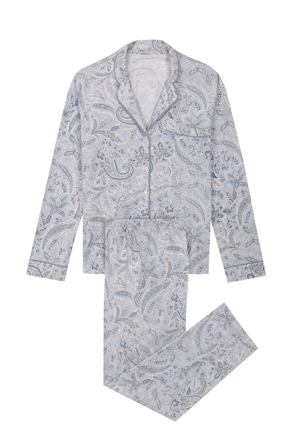 Womensecret Pyjama Hemdlook 100 % Baumwolle Paisley Glitzer Grau