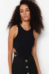 Trendyol Fitted halter neck cut bodysuit black