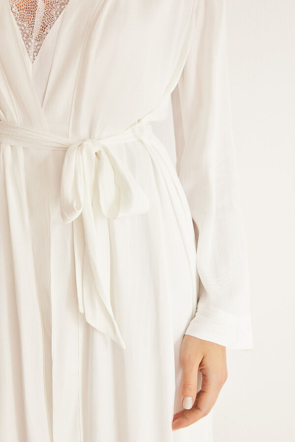 Womensecret Robe de chambre longue satin blanche beige