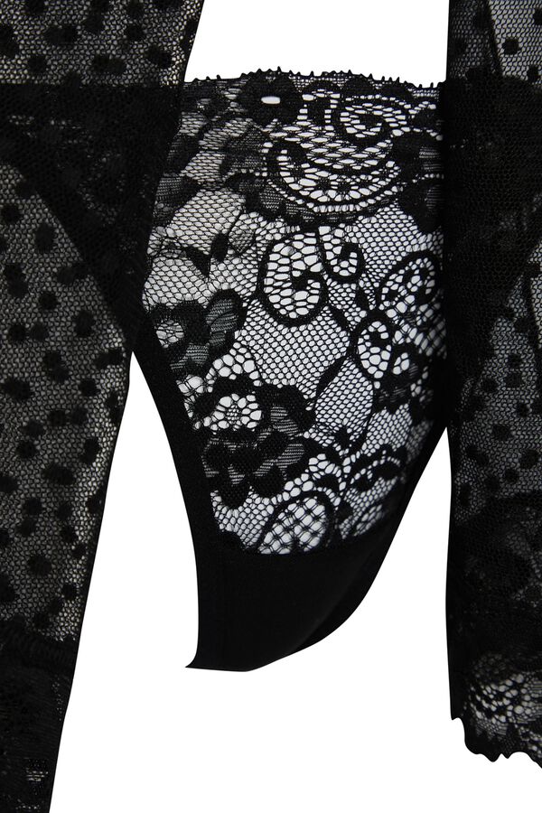 Trendyol Camis&oacute;n picard&iacute;as encaje con tanga negro