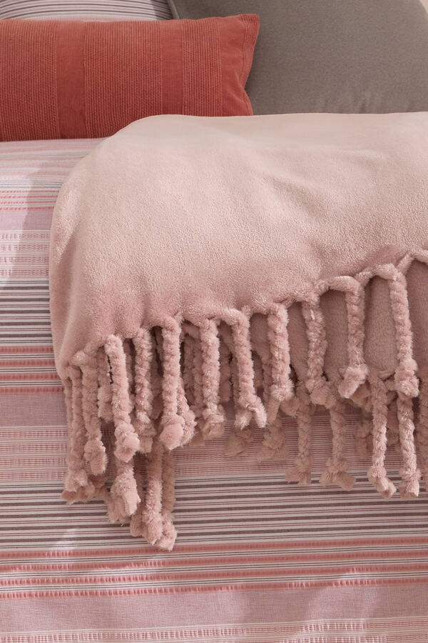 Womensecret Fringed fleece blanket 130 x 170 cm. pink