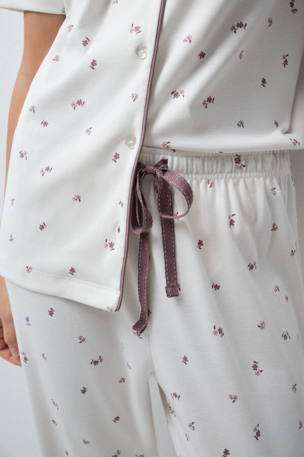 Women'secret Pyjama long chemise manches courtes &agrave; fleurs beige