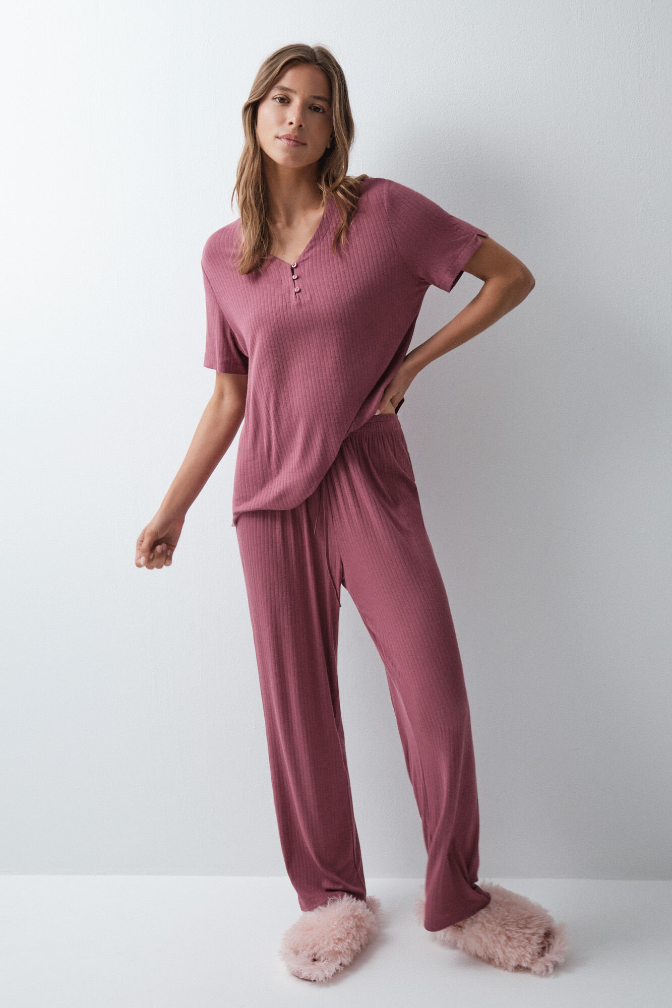 Women'secret Pyjama long manches courtes bordeaux