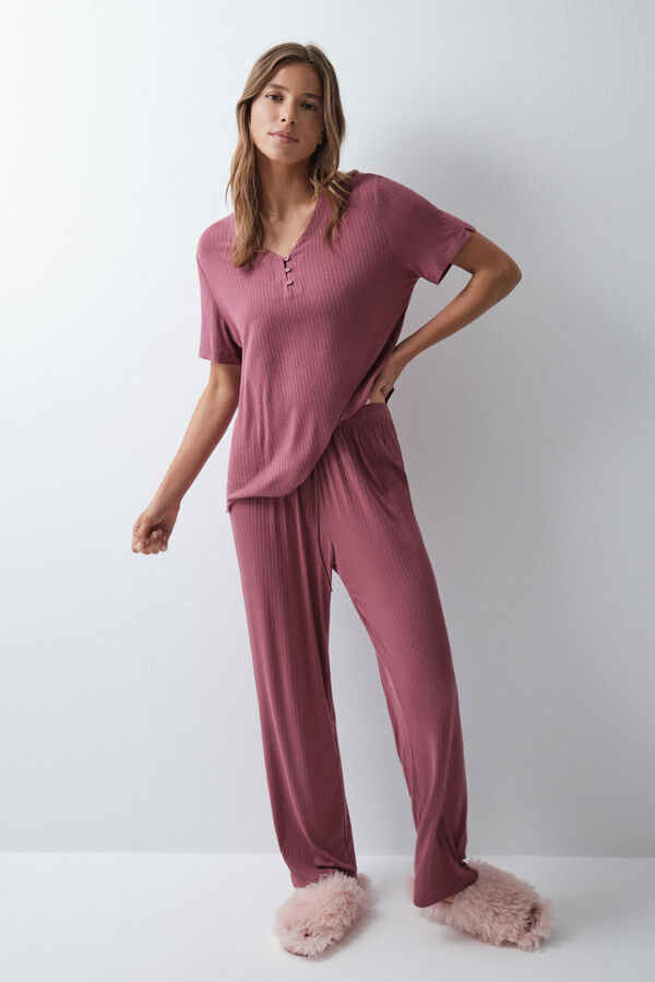 Women'secret Pyjama long manches courtes bordeaux imprim&eacute;