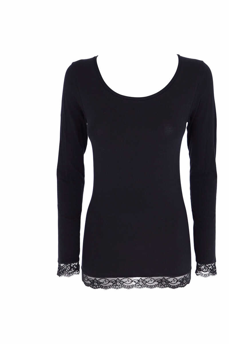 Womensecret Women's thermal round neck long-sleeved T-shirt black