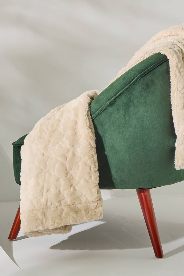 Textura Plaid fleece with stars and faux shearling reverse beige