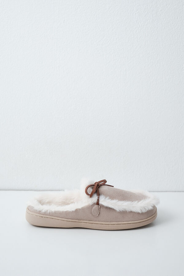Women'secret Beige faux fur loafer slippers nude