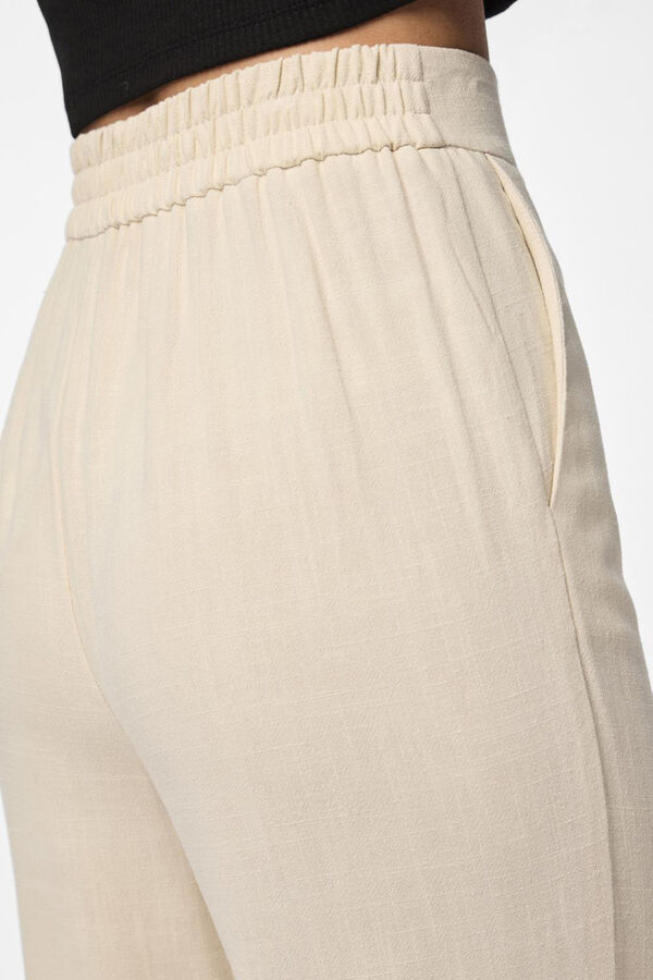 Womensecret Women's fluid linen trousers with elasticated waist detail. Siva