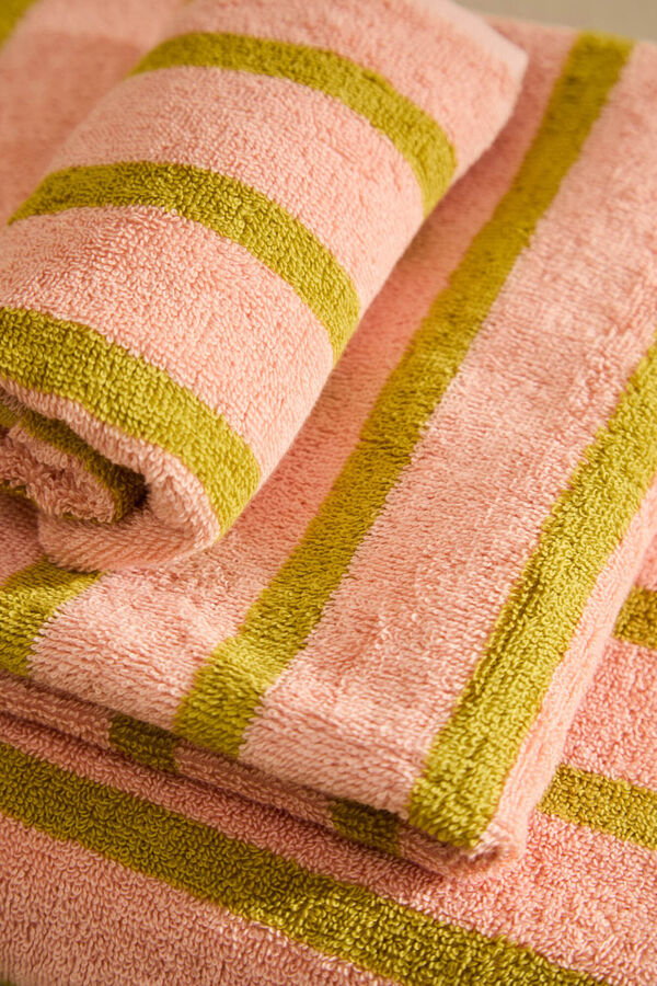 Calma House Toalla de ba&ntilde;o de algod&oacute;n de rizo a rayas rosas Saturno 90x150 rosa