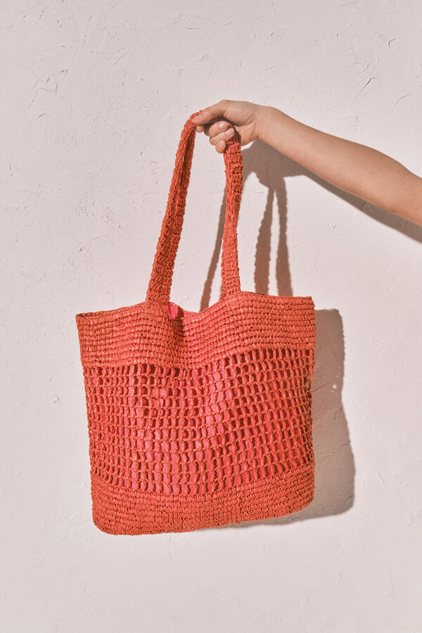 Women'secret Natural raffia large tote bag red