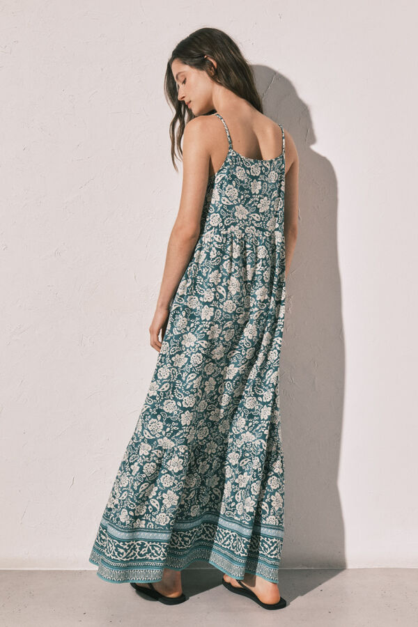 Women'secret Vestido comprido de al&ccedil;as estampado boho verde