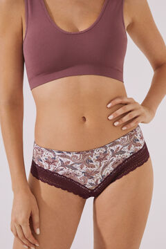 Womensecret Wide side maroon print lace Brazilian panty printed