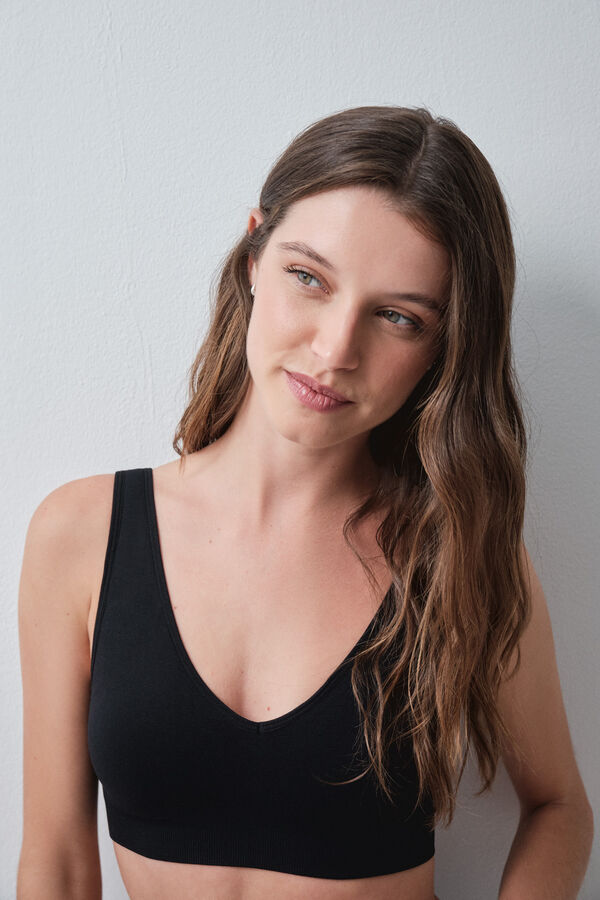Women'secret Black microfibre halterneck top bra black