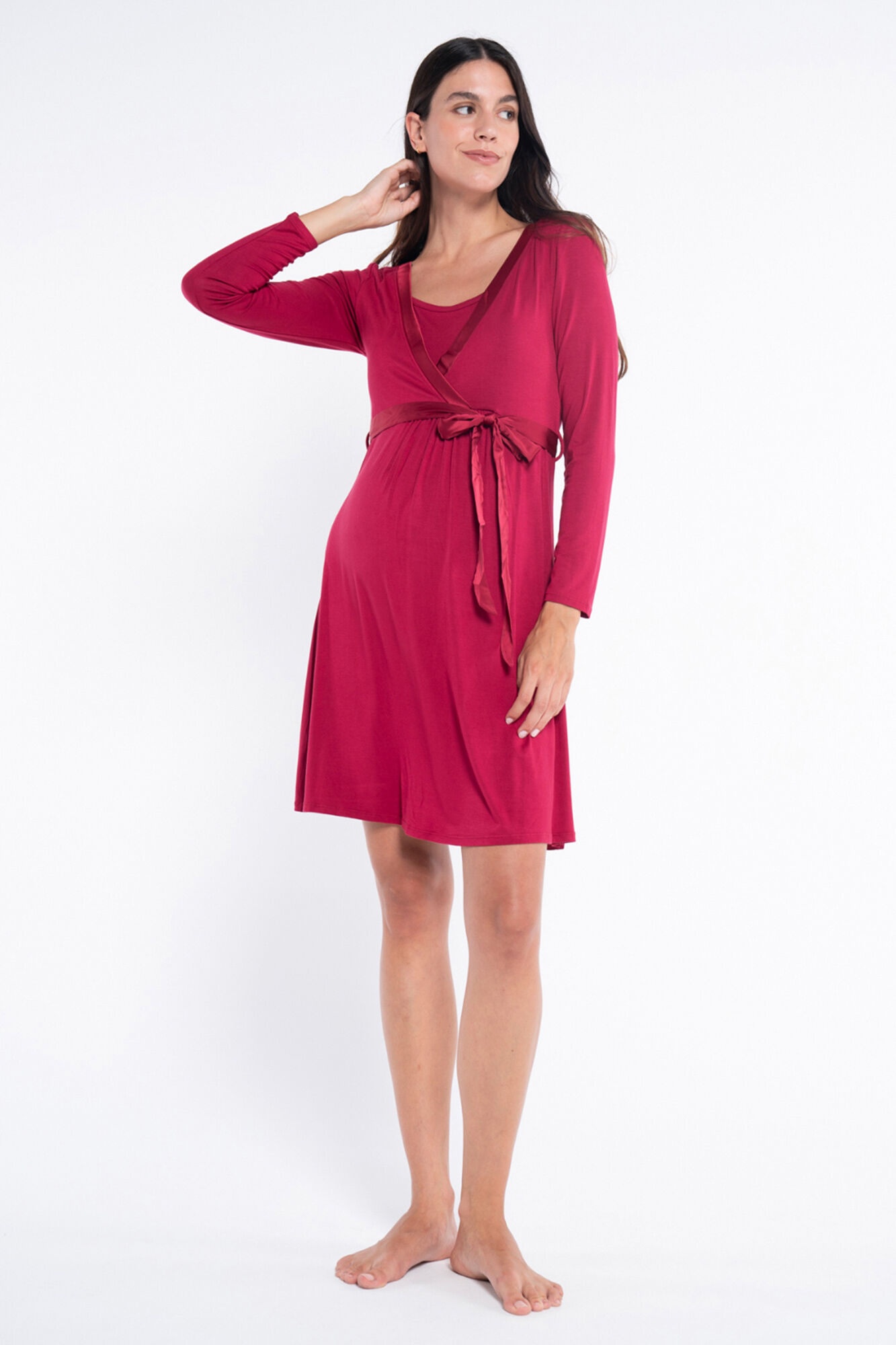 Ohma! Camisa de dormir de amamenta&ccedil;&atilde;o com fita de cetim