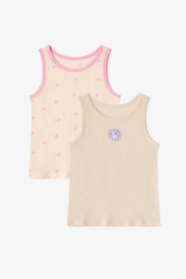 Penti Pack de 2 T-shirts de al&ccedil;as Unicorn Print para menina bege