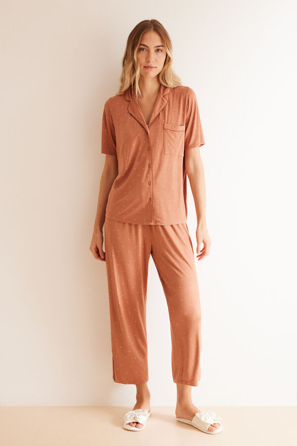 Womensecret Pijama camisero lunares marrón Ecovero™ marrón