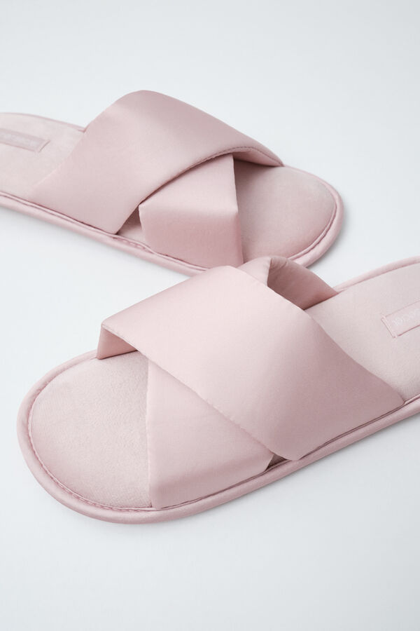 Women'secret Pink satin cross-strap slippers pink