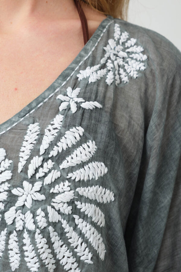 Womensecret Túnica algodão detalhe bordado cinzento