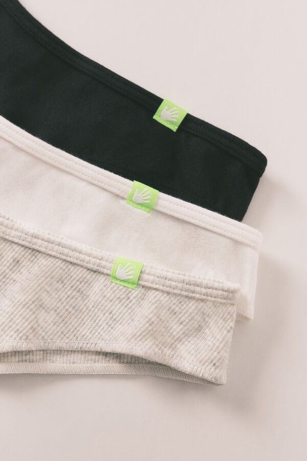 HI&BYE White, grey, black cotton Brazilian panty pack of 3 white