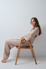 Women'secret Pijama largo camisero sat&eacute;n estampado geom&eacute;trico beige