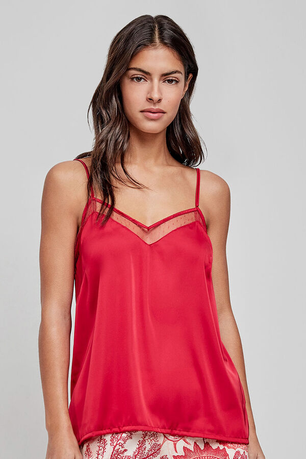 Gisela Satin straps pyjamas top with maroon print Braun